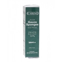 Medline Caring Woven Nonsterile Gauze Sponges, 2" x 2", White, 200 Sponges Per Sleeve, Case Of 40 Sleeves