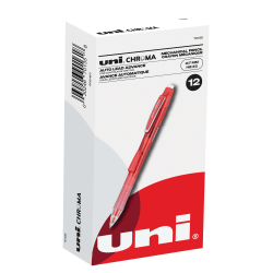 uni-ball® Chroma Auto-Advancing Mechanical Pencils With Hexagonal Twist Eraser, 0.7 mm, Red Barrel, Pack Of 12 Pencils
