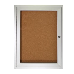 Ghent 1 Door Enclosed Natural Cork Bulletin Board, Satin Aluminum Frame, 36"H x 30"W