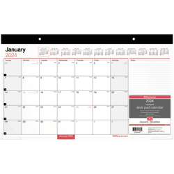 2024 Office Depot® Brand Monthly Desk Pad Calendar, 17-3/4" x 11", White, January To December 2024 , OD201000