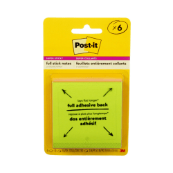 Post-it Notes Super Sticky Full Adhesive Notes, 3" x 3", Energy Boost Colors, 30 Sheets Per Pad, Pack Of 6 Pads