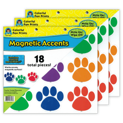 Teacher Created Resources Magnetic Accents, Colorful Paw Prints, 18 Per Packs, 3 Packs