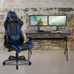 Flash Furniture Gaming Desk And Reclining Chair Set With Cup Holder, Headphone Hook & 2 Wire Management Holes, Blue