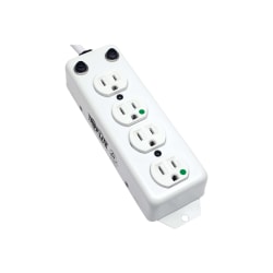 Tripp Lite Safe-IT UL 1363A Medical-Grade Power Strip for Patient-Care Vicinity 4 Hospital-Grade Outlets 15 ft. Right-Angle Cord - NEMA 5-15P-HG - 4 x NEMA 5-15R-HG - 15 ft Cord - 120 V AC Voltage - 1800 W - Rack-mountable, Desk Mountable - White