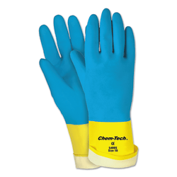Memphis Glove Unsupported Neoprene-Over-Latex Gloves, X-Large, Blue/Yellow, Pack Of 12