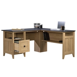 Sauder® August Hill 60"W L-Shaped Corner Desk, Dover Oak/Rosso Slate