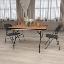 Flash Furniture Square Folding Banquet Table, 30-1/8"H x 48"W x 48"D, Natural/Black