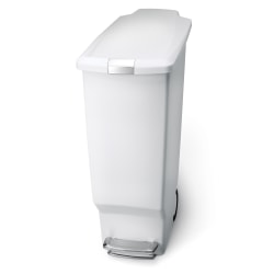simplehuman Slim Plastic Step Trash Can, 25 1/4"H x 10 1/4"W x 19 5/16"D, 10.57 Gallons, White