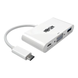 Tripp Lite USB C to VGA Multiport Video Adapter Converter w/ USB-A Hub, & USB-C PD Charging, Thunderbolt 3 Compatible USB Type C to VGA, USB-C to VGA, USB Type-C to VGA - External video adapter - USB-C 3.1 - VGA - white