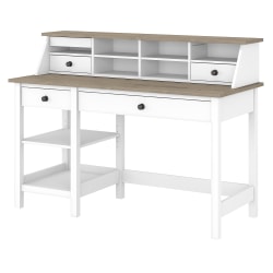 Bush Furniture Mayfield 54"W Computer Desk With Shelves And Desktop Organizer, Pure White/Shiplap Gray, Standard Delivery