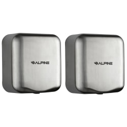 Alpine Industries Hemlock 220-Volt Commercial Automatic High-Speed Electric Hand Dryers, Brushed Silver, Pack Of 2 Dryers