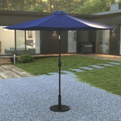 Flash Furniture Kona Round Umbrella With Standing Umbrella Base, 101-1/4"H x 104-1/2"W x 104-1/2", Navy