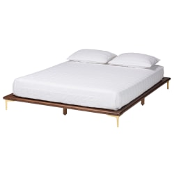 Baxton Studio Channary Mid-Century Modern Transitional Bed Frame, Queen, 7-1/2"H x 66-5/16"W x 86-5/8"D, Walnut Brown/Gold