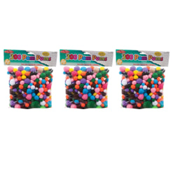 Charles Leonard Creative Arts™ Pom-Poms, Assorted Sizes, Assorted Colors, 300 Pom-Poms Per Pack, Set Of 3 Packs