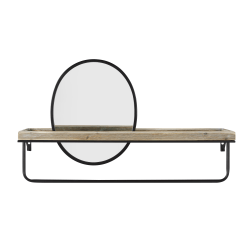 Linon Banberry Wall Shelf With Mirror, 17-1/4"H x 28-3/4"W x 7-4/5"D, Graywash/Black