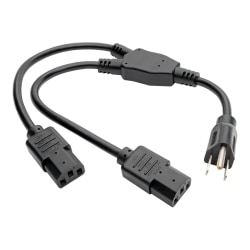 Eaton Tripp Lite Series Y Splitter Power Cable, NEMA 5-15P to 2x C13 - 10A, 125V, 18 AWG, 1.5 ft. (0.45 m), Black - Power cable - NEMA 5-15P (M) to power IEC 60320 C13 - 1.5 ft - black