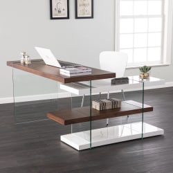 SEI Furniture Ingleson 55"W L-Shaped Standing Desk With Storage, Walnut/White
