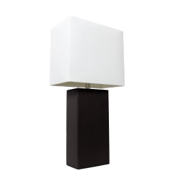 Elegant Designs Modern Black Leather Table Lamp with White Fabric Shade