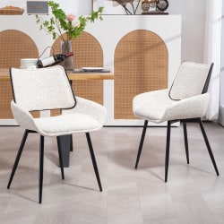 Glamour Home Bea Linen Fabric Dining Accent Chairs, White/Black, Set Of 2 Chairs