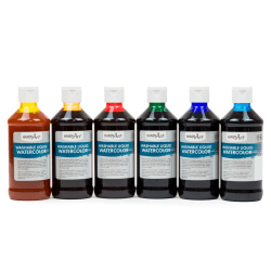 Handy Art Washable Liquid Watercolor Paints, 8 Oz, Assorted Primary Colors, Set Of 6 Paints