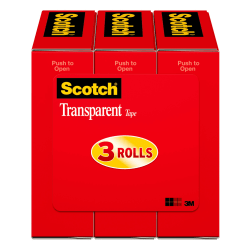 Scotch® Transparent Tape, 3/4" x 1000", Clear, Pack of 3 rolls