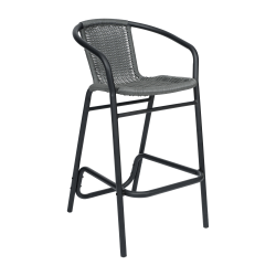 Flash Furniture Lila Commercial Grade Indoor-Outdoor PE Rattan Restaurant Barstool with Aluminum Frame and Footrest, Gray