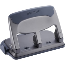 Bostitch Antimicrobial EZ Squeeze Hole Punch - 3 Punch Head(s) - 40 Sheet of 20lb Paper - 9/32" Punch Size - Metal