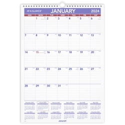 2024 AT-A-GLANCE® Monthly Wall Calendar, 12" x 17", January to December 2024, PM228
