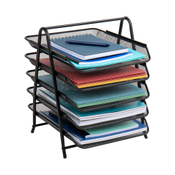 Mind Reader 5-Tier Paper Tray Desktop Organizer Metal Mesh, 14-1/2"H x 14"W x 11-3/4" L, Black