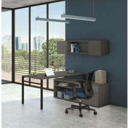 HON® Mod 60"W Computer Desk Workstation With Wall Mount Storage And 2 Credenzas, Slate Teak/Black
