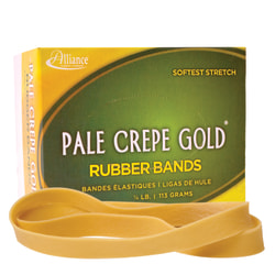 Alliance Rubber Pale Crepe Gold® Rubber Bands In 1/4-Lb Box, #107, 7" x 5/8", Box Of 15