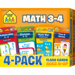 School Zone Publishing Math Flash Cards, 3-3/8" x 6-3/8", 3rd To 4th Grade, Set Of 4 Flash Card Packs