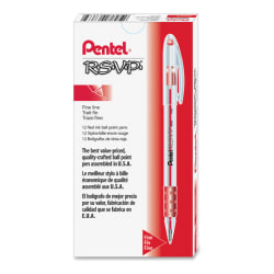 Pentel® R.S.V.P.® Ballpoint Pens, Fine Point, 0.7 mm, Clear Barrel, Red Ink, Pack Of 12