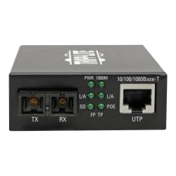 Tripp Lite Gigabit Multimode Fiber to Ethernet Media Converter, POE+ - 10/100/1000 SC, 850 nm, 550 m (1804 ft.) - Fiber media converter - 1GbE - 10Base-T, 100Base-TX, 1000Base-T - RJ-45 / SC multi-mode - up to 1800 ft - 850 nm