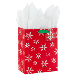 Hallmark 9.6" Medium Holiday Gift Bag With Tissue Paper (White Snowflakes on Red)