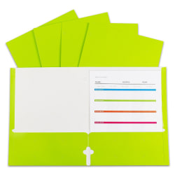 C-Line 2-Pocket Laminated Paper Portfolios With 3-Hole Punch, 8-1/2" x 11", Lime Green, Box Of Portfolios