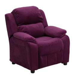 Flash Furniture Deluxe Padded Contemporary Microfiber Kids Recliner Accent Chair With Storage Arms, Purple