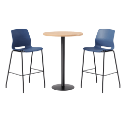 KFI Studios Proof Bistro Round Pedestal Table With Imme Barstools, 2 Barstools, 30", Maple/Black/Navy Stools
