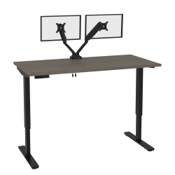 Bestar Universel 60"W Standing Desk With Dual Monitor Arm, Bark Gray