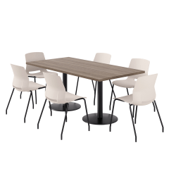 KFI Studios Proof Rectangle Pedestal Table With Imme Chairs, 31-3/4"H x 72"W x 36"D, Studio Teak Top/Black Base/Moonbeam Chairs