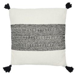 Dormify Brooklyn Embroidered Woven Tassel Square Pillow Cover, Black/White