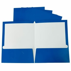 Business Source Letter Pocket Folders, 8 1/2" x 11", 100 Sheets Capacity, 2 Internal Pockets, Blue, Box Of 5