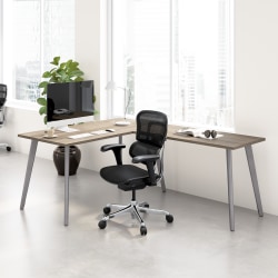 WorkPro® Motiva 60"W Modern L-Shaped Office Desk With Metal Legs, Modern Hickory, Standard Delivery