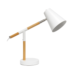 Simple Designs Black Matte and Wooden Pivot Desk Lamp, White