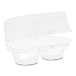 Pactiv Evergreen OPS Hinged ClearView Cupcake Containers, 2-Compartment, 4"H x 6-3/4"W x 4"D, Clear, Plastic, Carton Of 100 Containers
