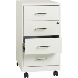 Lorell 26-1/2" Mobile Storage Cabinet - 4-Drawer - 14.3" x 18" x 26.5" - 4 x Drawer(s) for Box - Legal, Letter - Vertical - Mobility, Casters, Locking Drawer, Glide Suspension, Drawer Extension - White - Steel - Recycled - Assembly Required