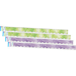 Barker Creek Double-Sided Scalloped-Edge Border Strips, 2-1/4" x 36", Purple/Lime Tie-Dye And Ombré, Pack Of 52 Strips