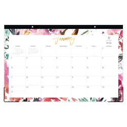 2027 Blue Sky Magenta Blooms Monthly Desk Pad Planning Calendar, 17x11, 0%, Magenta Blooms, Jan-Dec, RY27