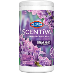 Clorox Scentiva Bleach-Free Cleaning Wipes, Tuscan Lavender & Jasmine Scent, 7" x 7-1/4", Canister Of 75 Wipes