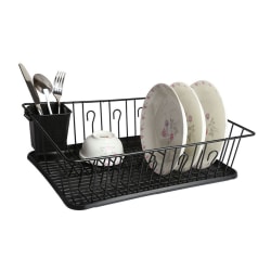 MegaChef Dish Rack With 14 Plate Positioners And Detachable Utensil Holder, 17-1/2", Black